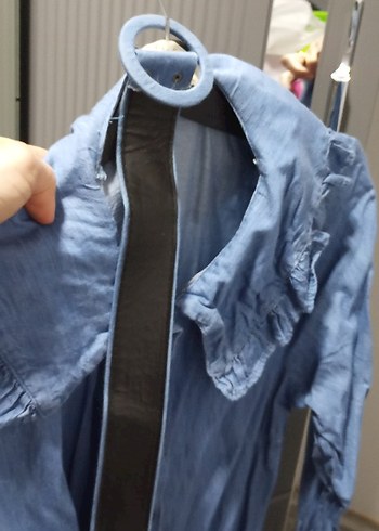 Kadın Mavi Uzun Kot Gömlek Elbise - Görsel 2