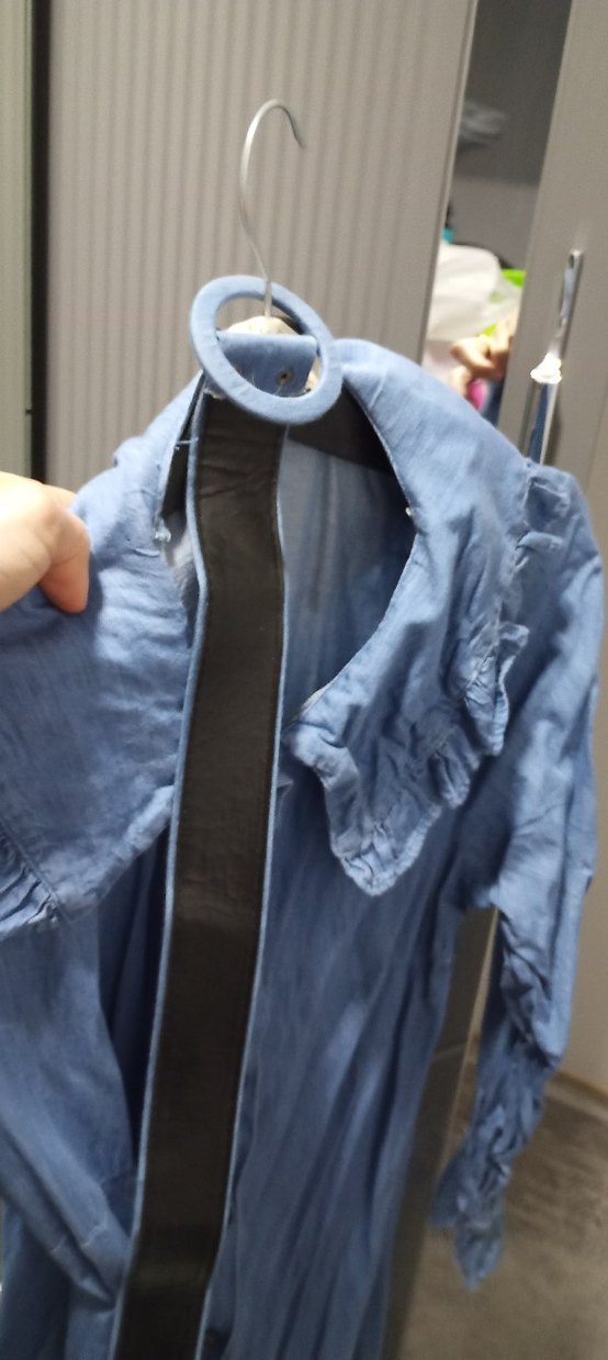 Kadın Mavi Uzun Kot Gömlek Elbise - Görsel 2