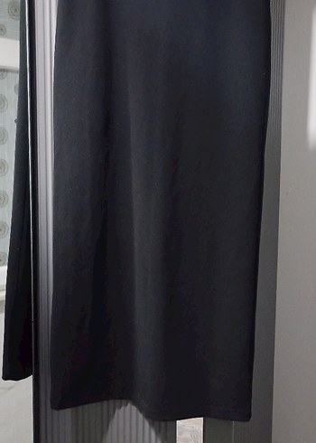 Siyah Uzun penye tarzda esnek kumaş dar uzun Kadın Etek - Görsel 4