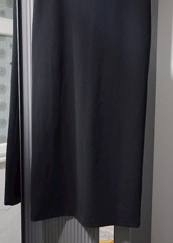 Siyah Uzun penye tarzda esnek kumaş dar uzun Kadın Etek - Görsel 3