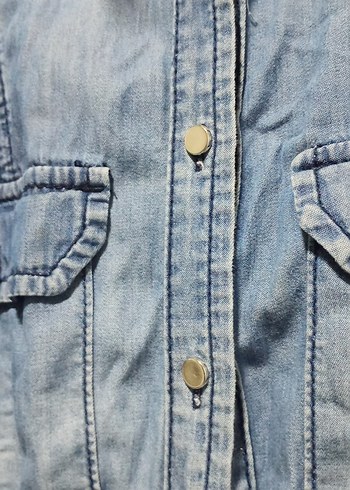 Düğmeli Mavi Kadın Denim Ceket - Görsel 4