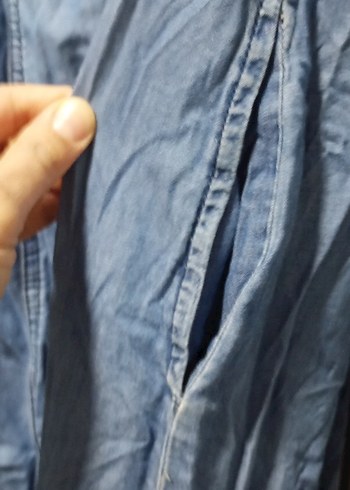 Düğmeli Mavi Kadın Denim Ceket - Görsel 2