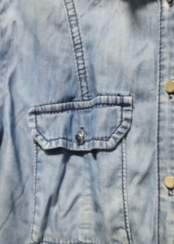 Düğmeli Mavi Kadın Denim Ceket - Görsel 3