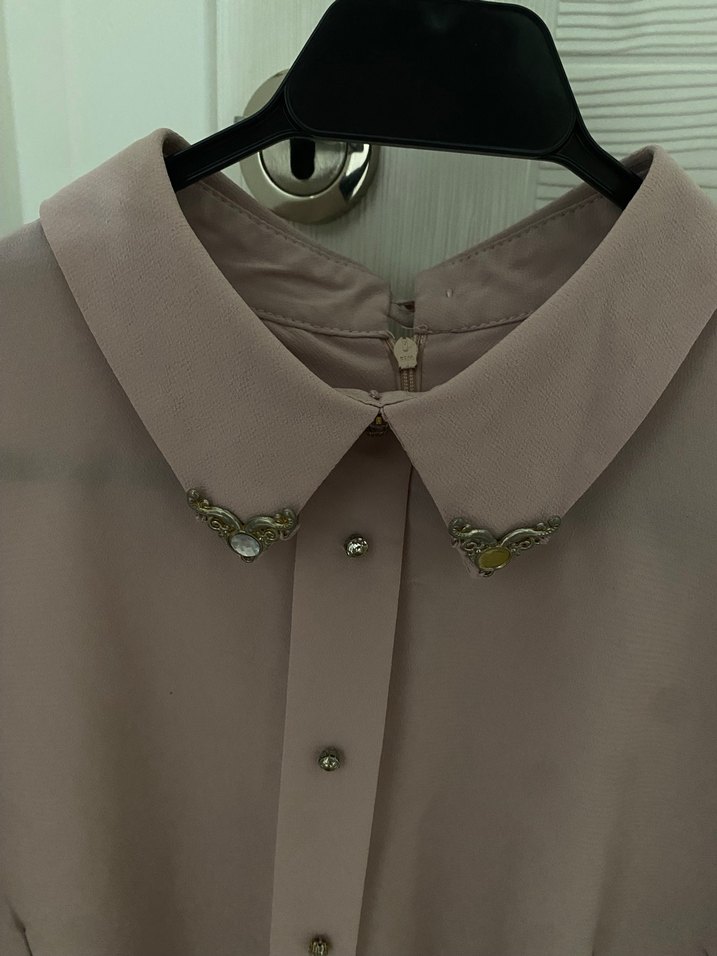 Bej Uzun Kollu Kadın Gömlek - Görsel 2