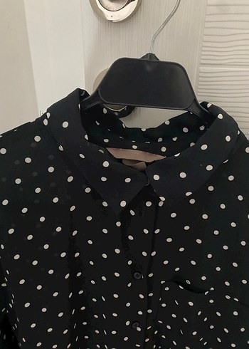 Kadın Siyah Puantiyeli Uzun Kollu Gömlek - Görsel 2