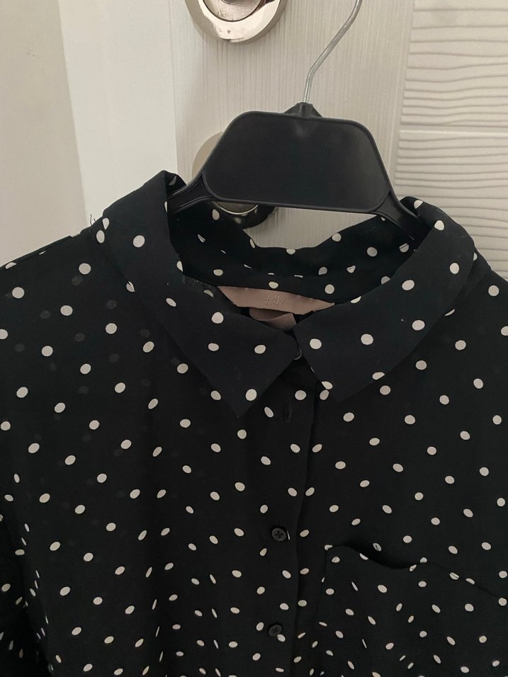 Kadın Siyah Puantiyeli Uzun Kollu Gömlek - Görsel 2