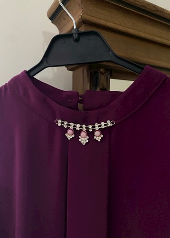 Bordo Nakışlı Uzun Kollu Bohem Tunik - Görsel 3