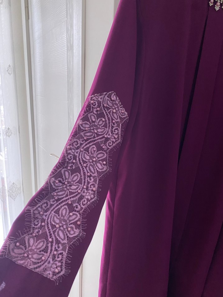 Bordo Nakışlı Uzun Kollu Bohem Tunik - Görsel 2