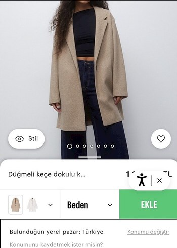Düğmeli Keçe Dokulu Bej Kaban