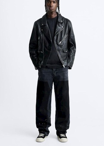 Zara hakiki deri biker ceket(sığır,manda derisi) - Görsel 3