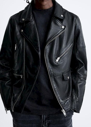 Zara hakiki deri biker ceket(sığır,manda derisi) - Görsel 5