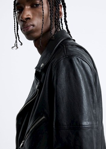 Zara hakiki deri biker ceket(sığır,manda derisi) - Görsel 2