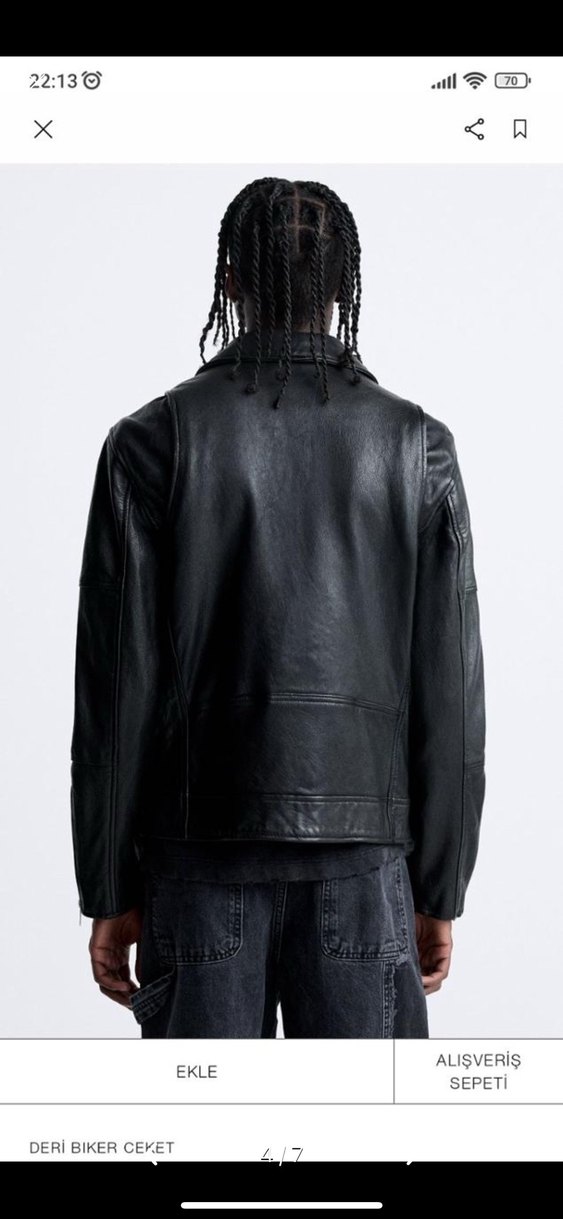 Zara hakiki deri biker ceket(sığır,manda derisi) - Görsel 4