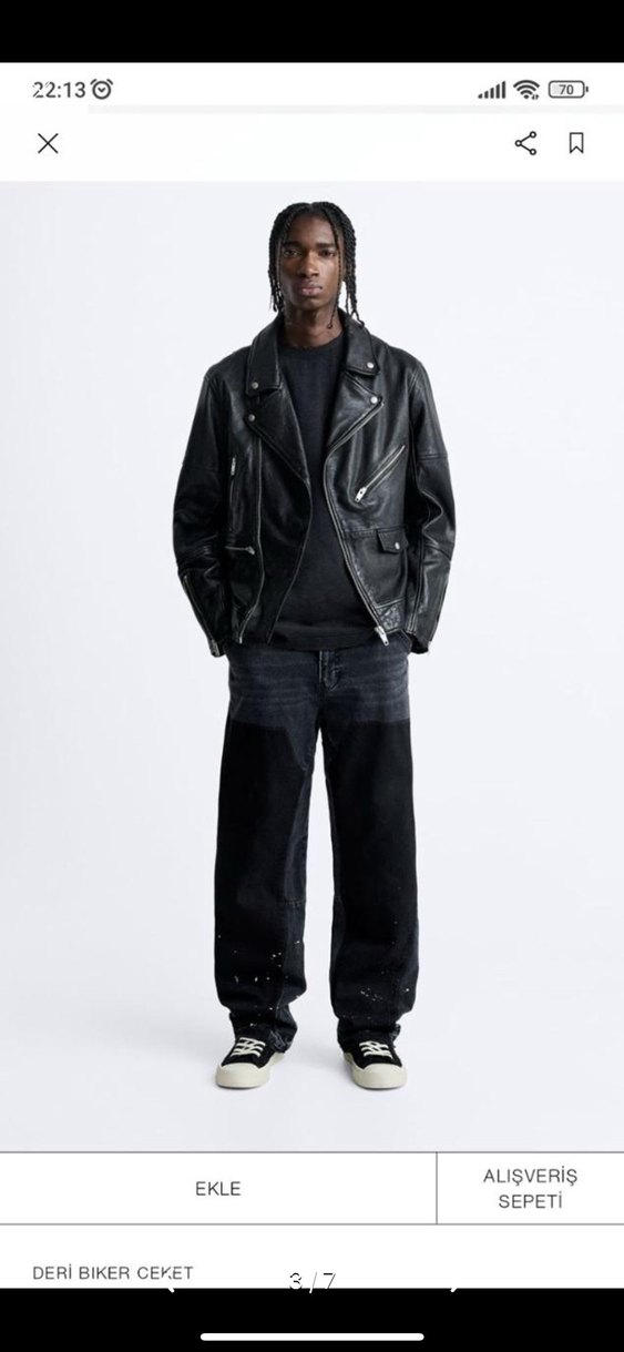 Zara hakiki deri biker ceket(sığır,manda derisi) - Görsel 3