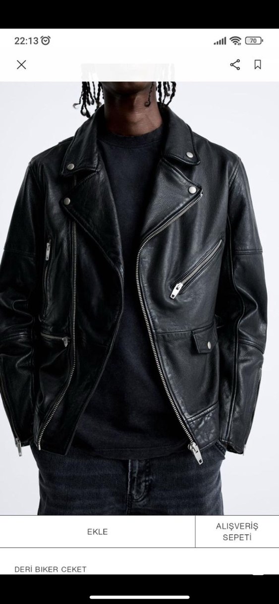 Zara hakiki deri biker ceket(sığır,manda derisi) - Görsel 5