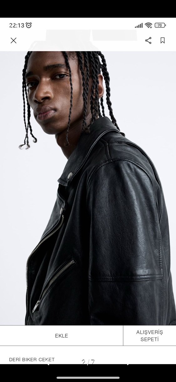 Zara hakiki deri biker ceket(sığır,manda derisi) - Görsel 2