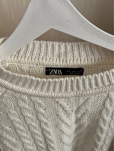 ZARA Ekru Kolları Delikli Triko Örme Kazak
