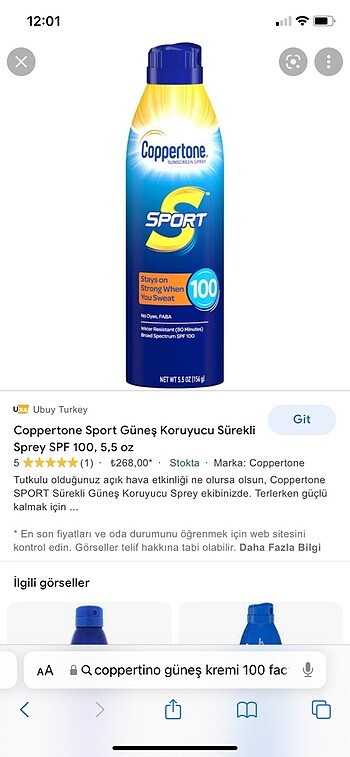 Sprey güneş kremi copoertone markası