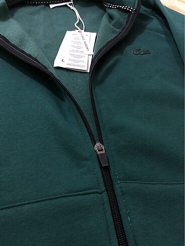 Kapüşonlu Lacoste unisex fermuarlı hırka