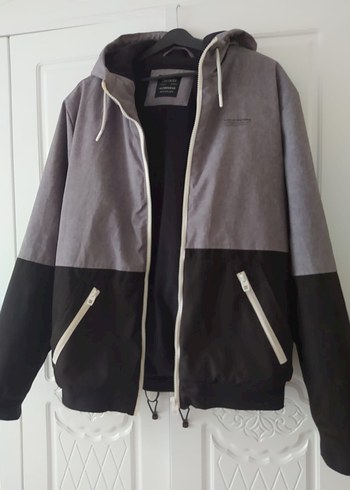 Gri Kapüşonlu Fermuarlı Erkek mont - Görsel 4