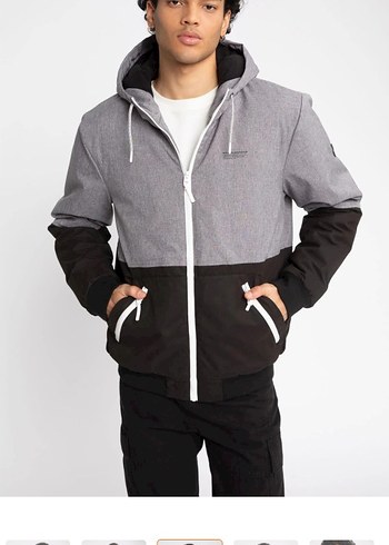 Gri Kapüşonlu Fermuarlı Erkek mont - Görsel 5