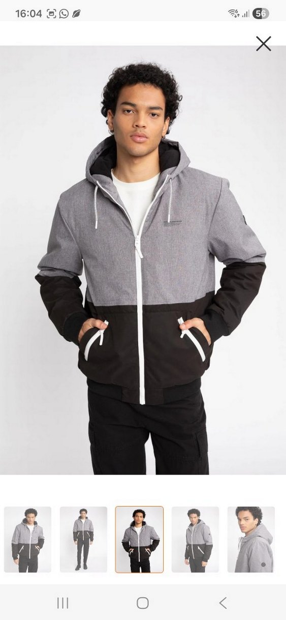 Gri Kapüşonlu Fermuarlı Erkek mont - Görsel 5