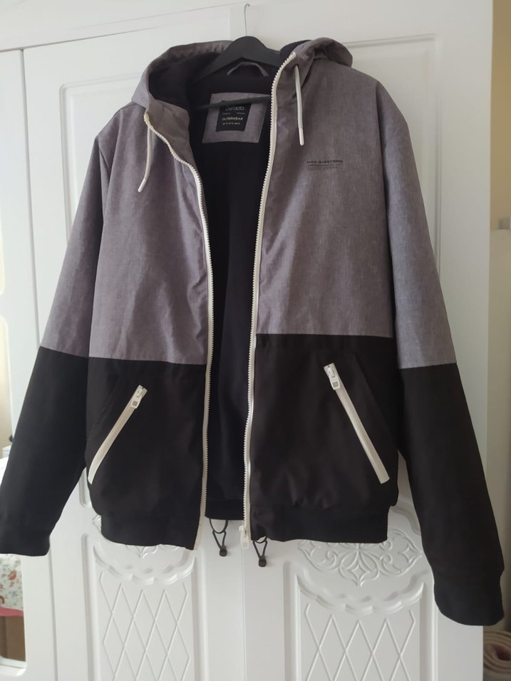 Gri Kapüşonlu Fermuarlı Erkek mont - Görsel 2