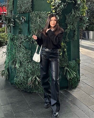 Bershka suni deri straifht fit pantolon
