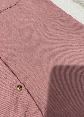 m Beden Pembe Kadın ince kadife Düğmeli Gömlek