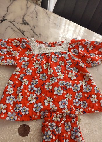 LC Waikiki Kız Bebek Dantelli Çiçekli Kırmızı Takım