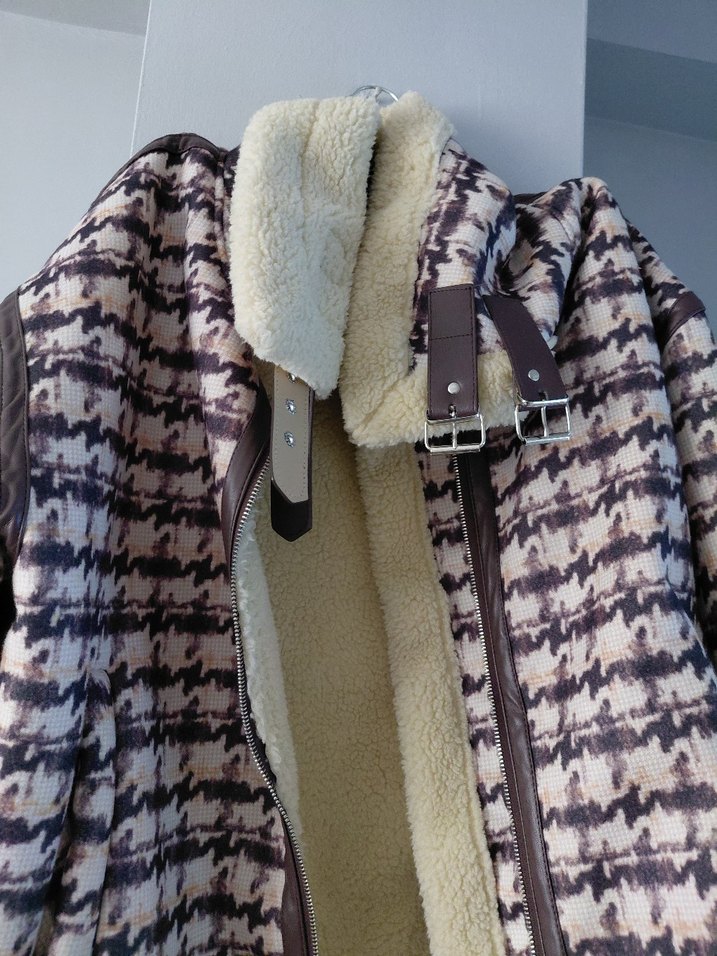 Kürk Detaylı Kahverengi Desenli Kadın Kışlık Ceket - Görsel 3