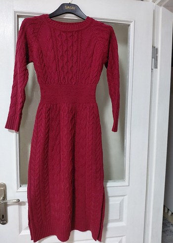 Bordo Örgü Kadın Uzun Elbise - Görsel 2