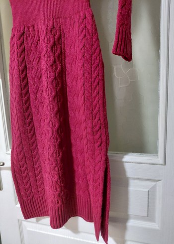 Bordo Örgü Kadın Uzun Elbise - Görsel 3