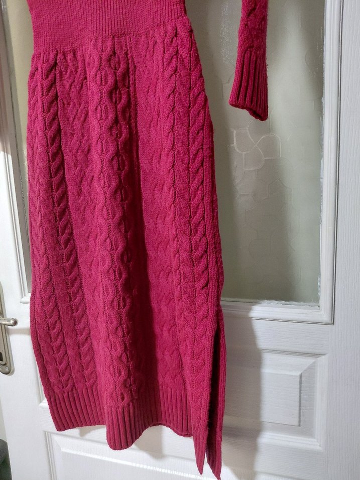 Bordo Örgü Kadın Uzun Elbise - Görsel 3