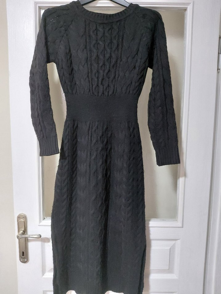 Siyah Triko Uzun Kollu Elbise - Görsel 3