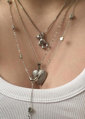 Silver fotoğraf konulabilir kalp kolye çelik 