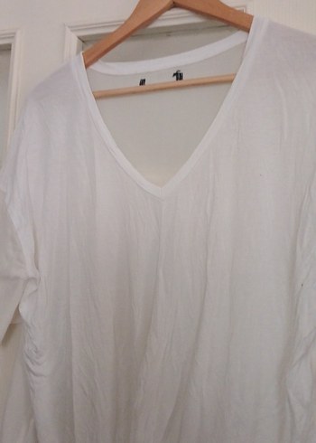 Beyaz V Yaka tiril yazlık Tişört - Görsel 4