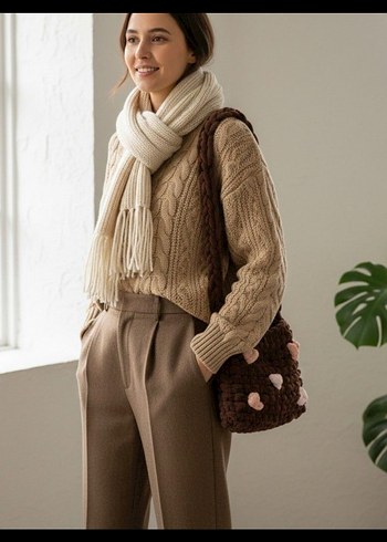 Handmade Kalpli Puffy Örgü Çanta  - Görsel 2