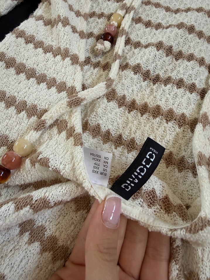 Bej Zebra Desenli Uzun Kollu Triko Elbise - Görsel 3