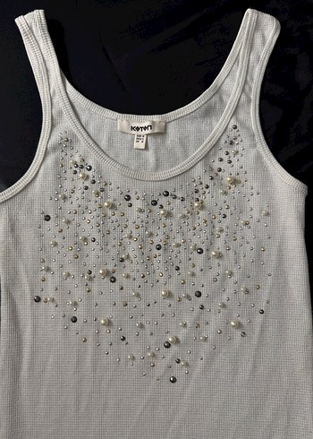 İnci ve Pul Detaylı Beyaz Kadın Atlet - Görsel 2