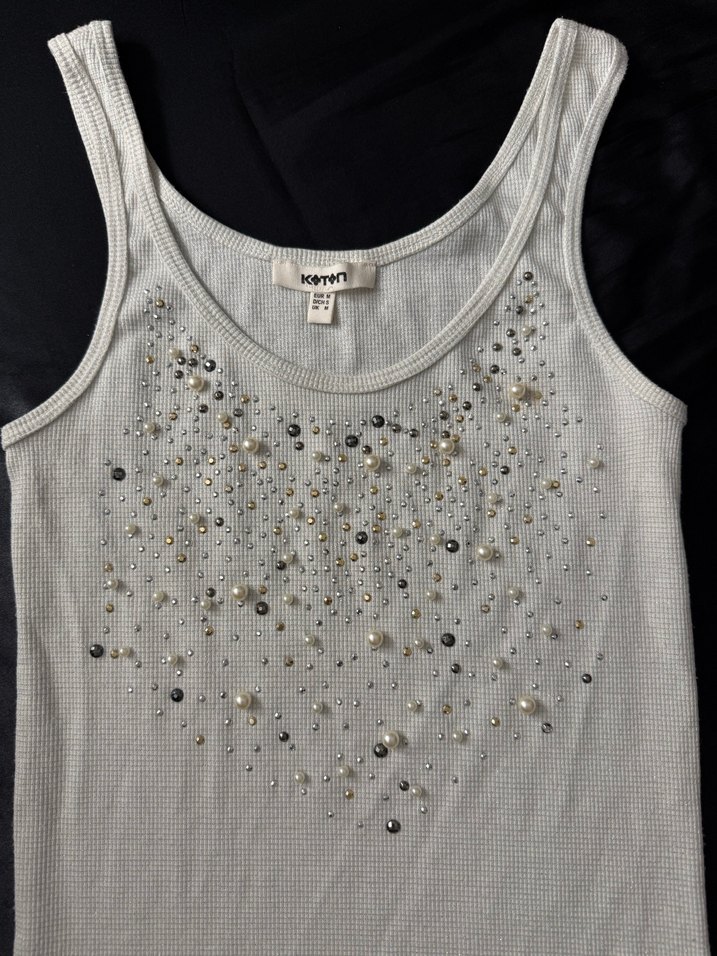 İnci ve Pul Detaylı Beyaz Kadın Atlet - Görsel 2