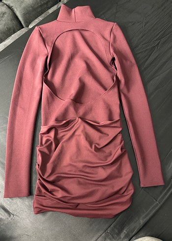 Bordo Drapeli Uzun Kollu Triko Elbise - Görsel 3