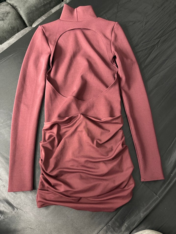 Bordo Drapeli Uzun Kollu Triko Elbise - Görsel 3