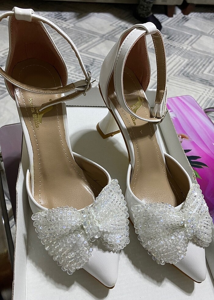 Şık fiyonklu nikah düğün topuklu ayakkabı - Görsel 3