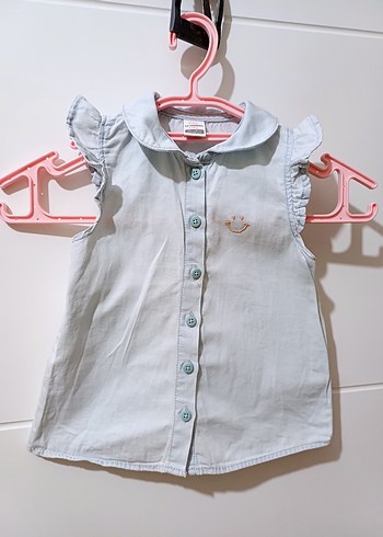 Kız Çocuk açık mavi Kolsuz Denim Gömlek