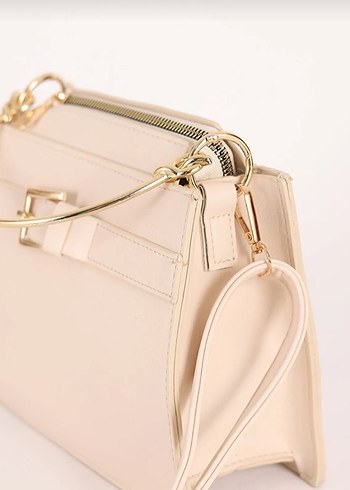 Zincir Detaylı Bej Deri Kadın Çanta - Görsel 4