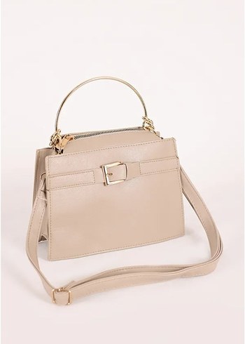 Zincir Detaylı Bej Deri Kadın Çanta - Görsel 3