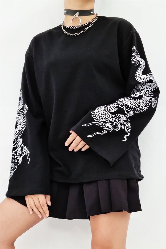 Ejderha Silüet İspanyol Kol Sweatshirt - Görsel 3