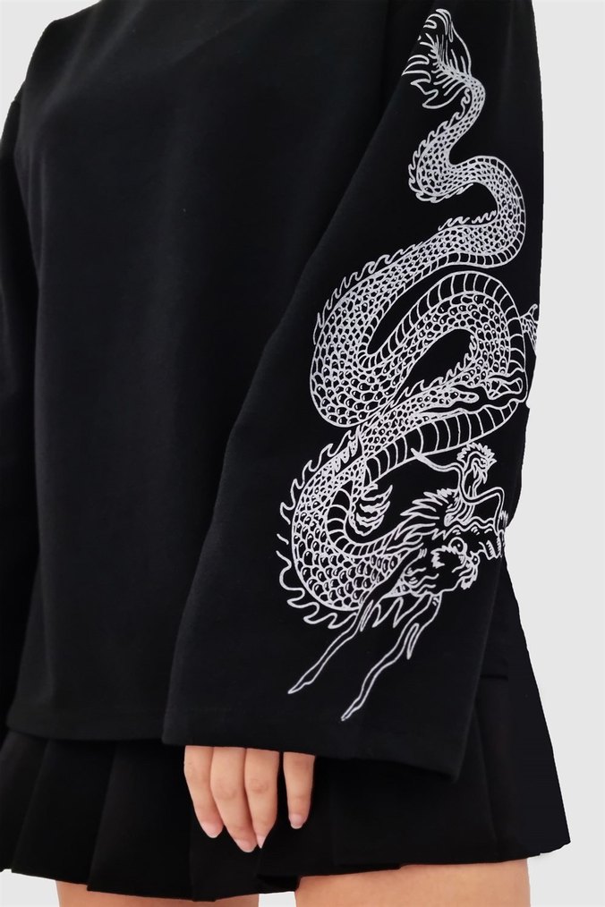 Ejderha Silüet İspanyol Kol Sweatshirt - Görsel 2