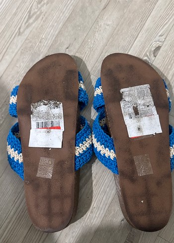 Mavi Örgü Kadın Dolgu Topuk Terlik - Görsel 3